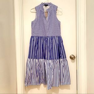 J Crew Blue/White Sleeveless Tiered Dress XS - NWT